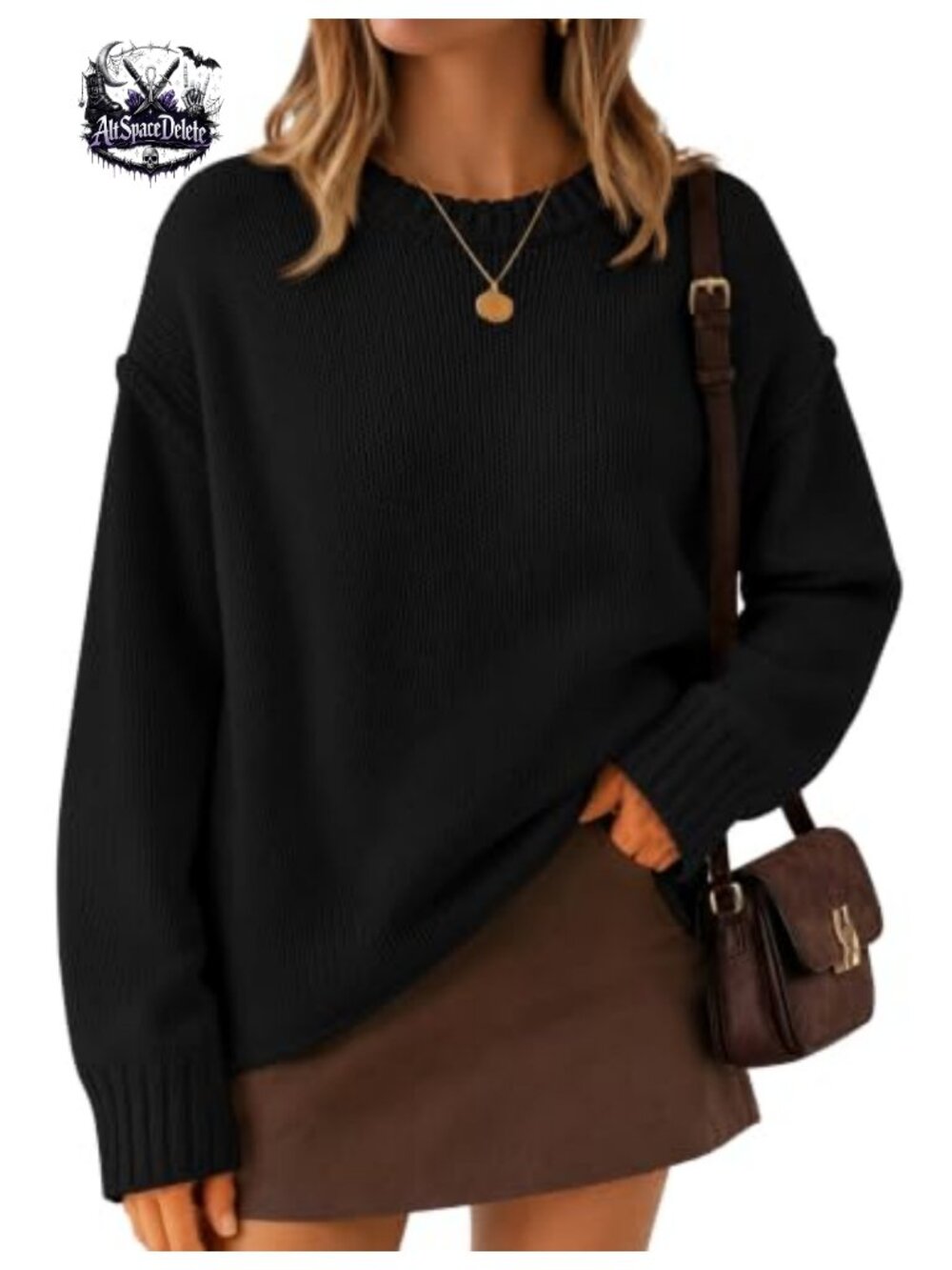 Oversized Chunky Knit Crewneck Pullover Sweater Rolled Hem Slouchy Fall